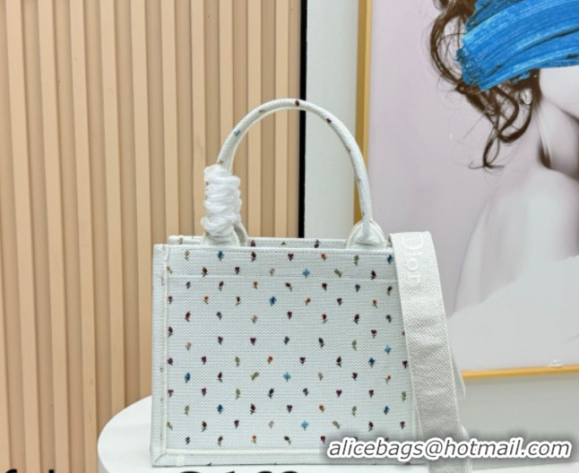 Shop Cheap Dior Small Book Tote Bag in White Multicolor Revolution Flowers Embroidery 0127027 2026