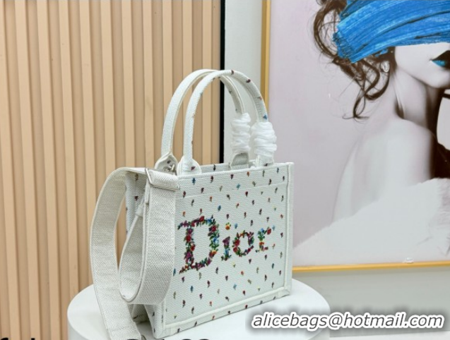 Shop Cheap Dior Small Book Tote Bag in White Multicolor Revolution Flowers Embroidery 0127027 2026