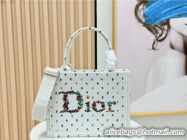 Shop Cheap Dior Small Book Tote Bag in White Multicolor Revolution Flowers Embroidery 0127027 2026