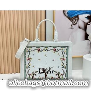 Buy Luxury Dior Large Book Tote Bag in White Multicolor Revolution Flowers Embroidery 0127028 2026