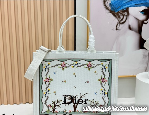 Buy Luxury Dior Large Book Tote Bag in White Multicolor Revolution Flowers Embroidery 0127028 2026