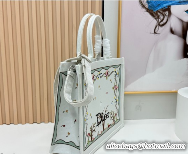 Buy Luxury Dior Large Book Tote Bag in White Multicolor Revolution Flowers Embroidery 0127028 2026