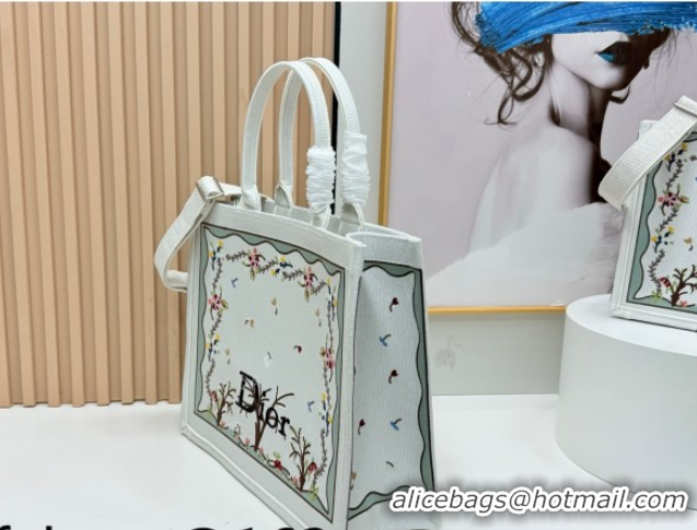 Buy Luxury Dior Large Book Tote Bag in White Multicolor Revolution Flowers Embroidery 0127028 2026