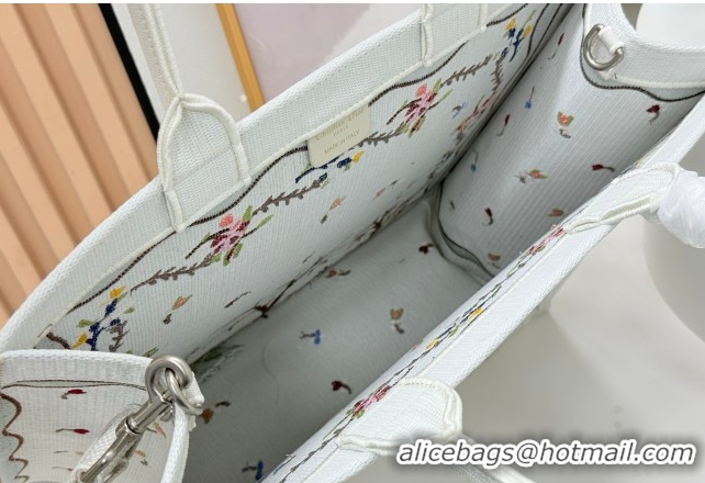Buy Luxury Dior Large Book Tote Bag in White Multicolor Revolution Flowers Embroidery 0127028 2026