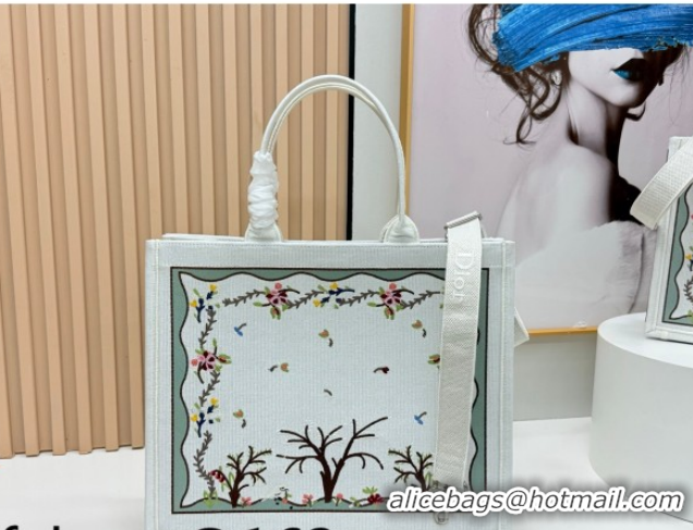 Buy Luxury Dior Large Book Tote Bag in White Multicolor Revolution Flowers Embroidery 0127028 2026