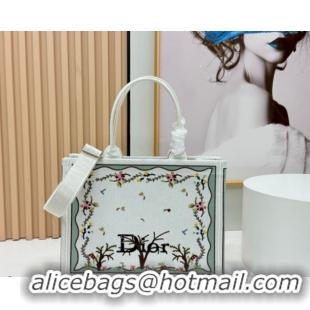 Good Quality Dior Medium Book Tote Bag in White Multicolor Revolution Flowers Embroidery 0127029 2026