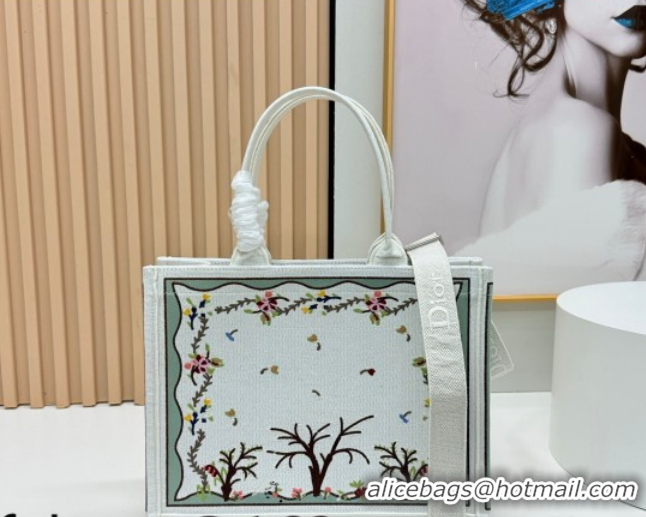 Good Quality Dior Medium Book Tote Bag in White Multicolor Revolution Flowers Embroidery 0127029 2026