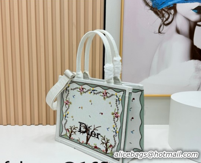 Good Quality Dior Medium Book Tote Bag in White Multicolor Revolution Flowers Embroidery 0127029 2026