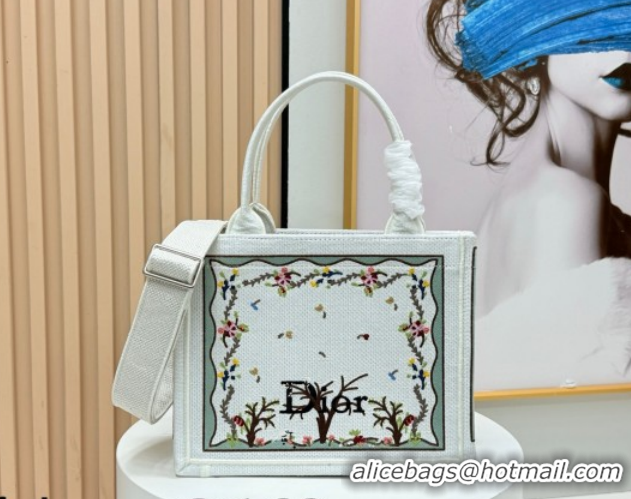 Pretty Style Dior Small Book Tote Bag in White Multicolor Revolution Flowers Embroidery 0127030 2026