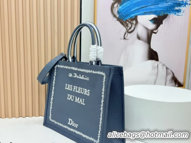 Best Grade Dior Large Book Tote Bag in Grey and White Book Cover Embroidery 0127049 2026