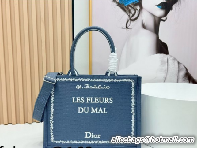 Top Grade Dior Medium Book Tote Bag in Grey and White Book Cover Embroidery 0127050 2026