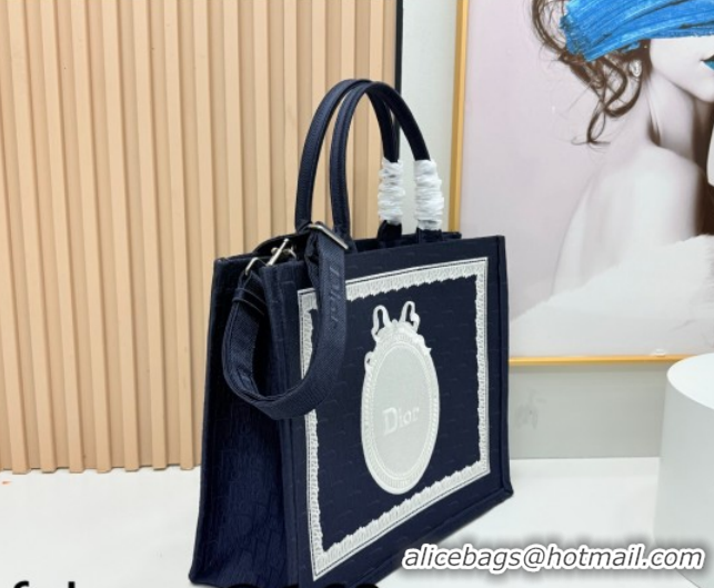 Cheap Price Dior Large Book Tote Bag in Blue Oblique Embroidery with White Lace and Dior Médaillon 0127055 2026