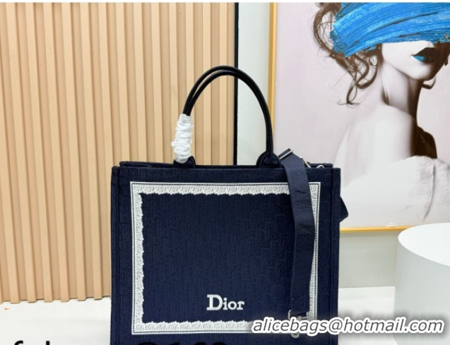 Cheap Price Dior Large Book Tote Bag in Blue Oblique Embroidery with White Lace and Dior Médaillon 0127055 2026