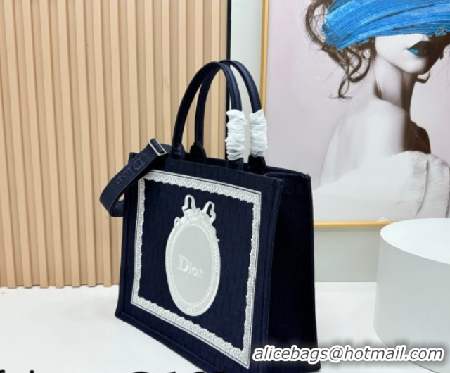 Cheap Price Dior Large Book Tote Bag in Blue Oblique Embroidery with White Lace and Dior Médaillon 0127055 2026