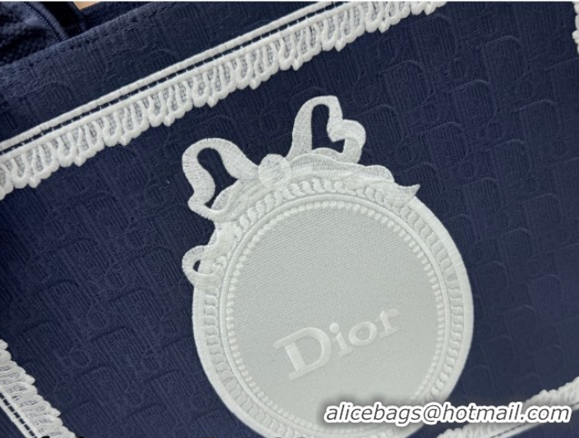 Cheap Price Dior Large Book Tote Bag in Blue Oblique Embroidery with White Lace and Dior Médaillon 0127055 2026