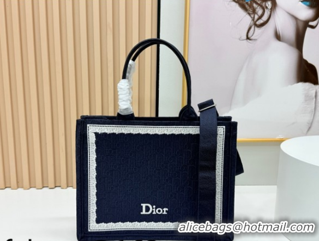 Unique Discount Dior Medium Book Tote Bag in Blue Oblique Embroidery with White Lace and Dior Médaillon 0127056 2026