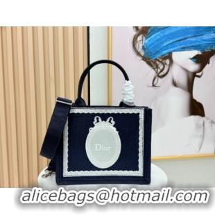 Sumptuous Dior Small Book Tote Bag in Blue Oblique Embroidery with White Lace and Dior Médaillon 0127057 2026
