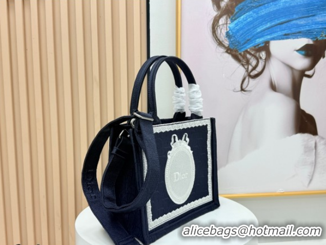 Sumptuous Dior Small Book Tote Bag in Blue Oblique Embroidery with White Lace and Dior Médaillon 0127057 2026