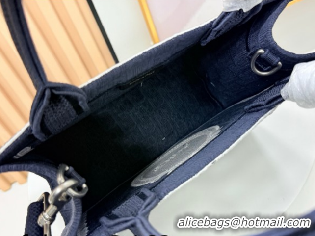 Sumptuous Dior Small Book Tote Bag in Blue Oblique Embroidery with White Lace and Dior Médaillon 0127057 2026
