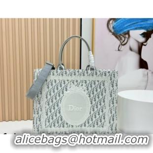 Buy Luxury Dior Large Book Tote Bag in Grey Oblique Embroidery with White Lace and Dior Médaillon 0127058 2026