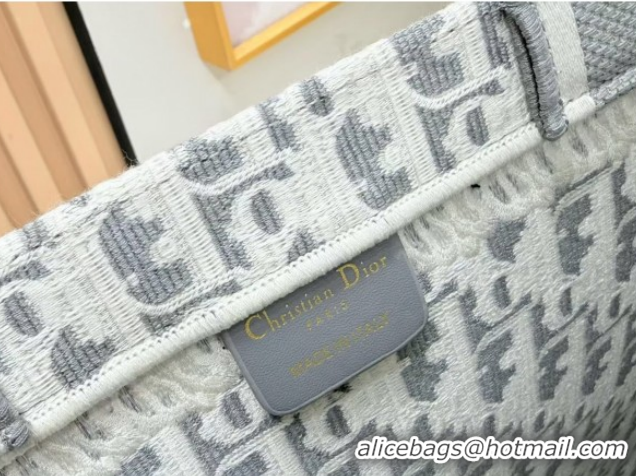 Buy Luxury Dior Large Book Tote Bag in Grey Oblique Embroidery with White Lace and Dior Médaillon 0127058 2026