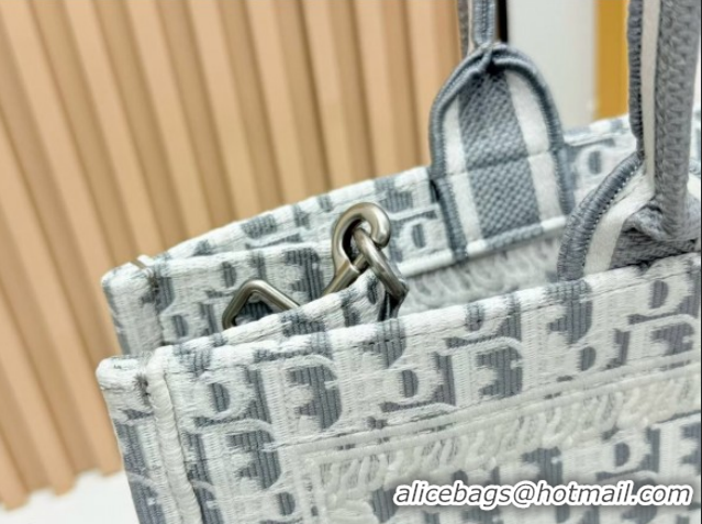 Buy Luxury Dior Large Book Tote Bag in Grey Oblique Embroidery with White Lace and Dior Médaillon 0127058 2026