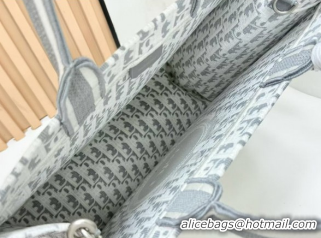 Buy Luxury Dior Large Book Tote Bag in Grey Oblique Embroidery with White Lace and Dior Médaillon 0127058 2026