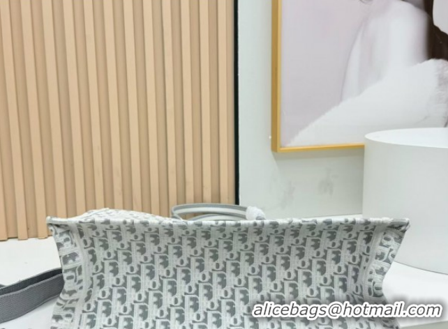 Buy Luxury Dior Large Book Tote Bag in Grey Oblique Embroidery with White Lace and Dior Médaillon 0127058 2026