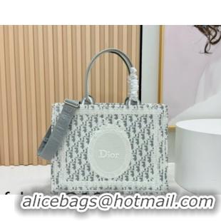 Grade Dior Medium Book Tote Bag in Grey Oblique Embroidery with White Lace and Dior Médaillon 0127059 2026