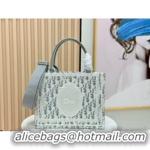 Stylish Dior Small Book Tote Bag in Grey Oblique Embroidery with White Lace and Dior Médaillon 0127060 2026