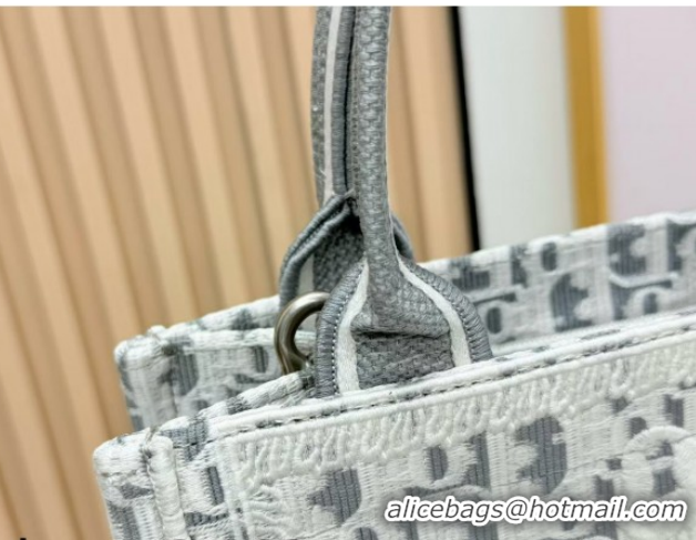 Stylish Dior Small Book Tote Bag in Grey Oblique Embroidery with White Lace and Dior Médaillon 0127060 2026