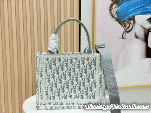 Stylish Dior Small Book Tote Bag in Grey Oblique Embroidery with White Lace and Dior Médaillon 0127060 2026