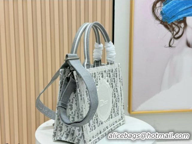 Stylish Dior Small Book Tote Bag in Grey Oblique Embroidery with White Lace and Dior Médaillon 0127060 2026