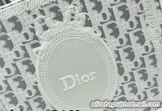 Stylish Dior Small Book Tote Bag in Grey Oblique Embroidery with White Lace and Dior Médaillon 0127060 2026