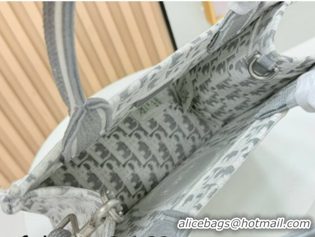 Stylish Dior Small Book Tote Bag in Grey Oblique Embroidery with White Lace and Dior Médaillon 0127060 2026