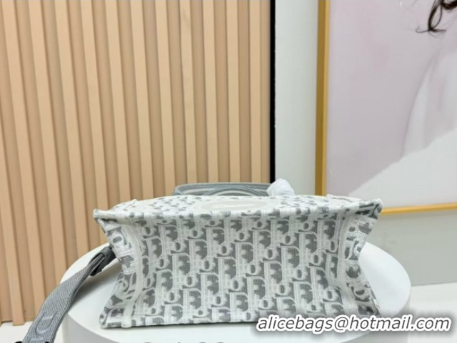 Stylish Dior Small Book Tote Bag in Grey Oblique Embroidery with White Lace and Dior Médaillon 0127060 2026