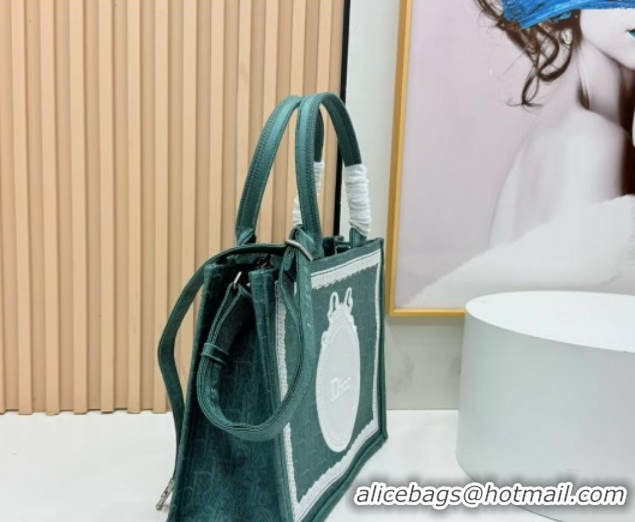 Duplicate Dior Medium Book Tote Bag in Green Oblique Embroidery with White Lace and Dior Médaillon 0127062 2026