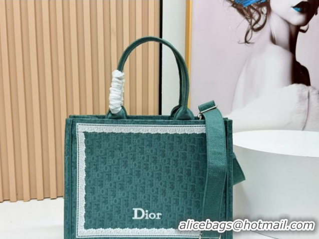 Duplicate Dior Medium Book Tote Bag in Green Oblique Embroidery with White Lace and Dior Médaillon 0127062 2026