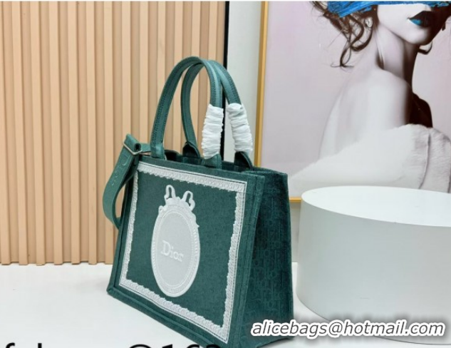 Duplicate Dior Medium Book Tote Bag in Green Oblique Embroidery with White Lace and Dior Médaillon 0127062 2026