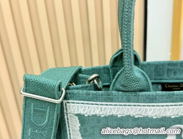Duplicate Dior Medium Book Tote Bag in Green Oblique Embroidery with White Lace and Dior Médaillon 0127062 2026