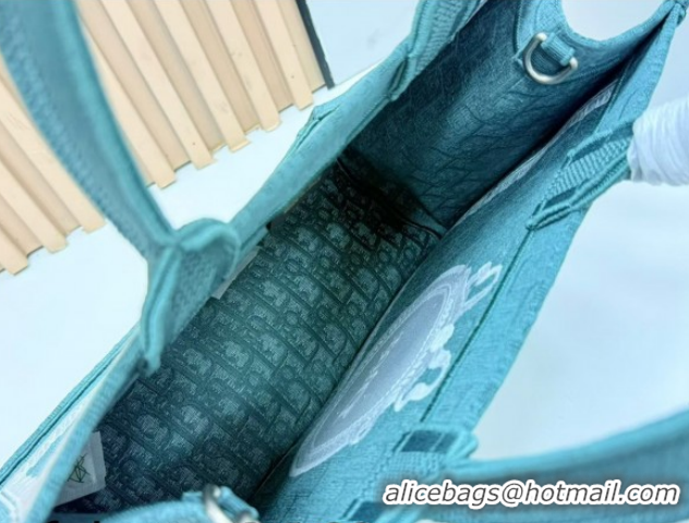 Duplicate Dior Medium Book Tote Bag in Green Oblique Embroidery with White Lace and Dior Médaillon 0127062 2026