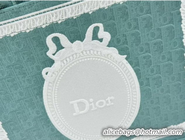 Duplicate Dior Medium Book Tote Bag in Green Oblique Embroidery with White Lace and Dior Médaillon 0127062 2026