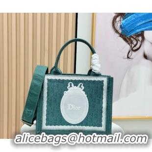 1:1 aaaaa Dior Small Book Tote Bag in Green Oblique Embroidery with White Lace and Dior Médaillon 0127063 2026
