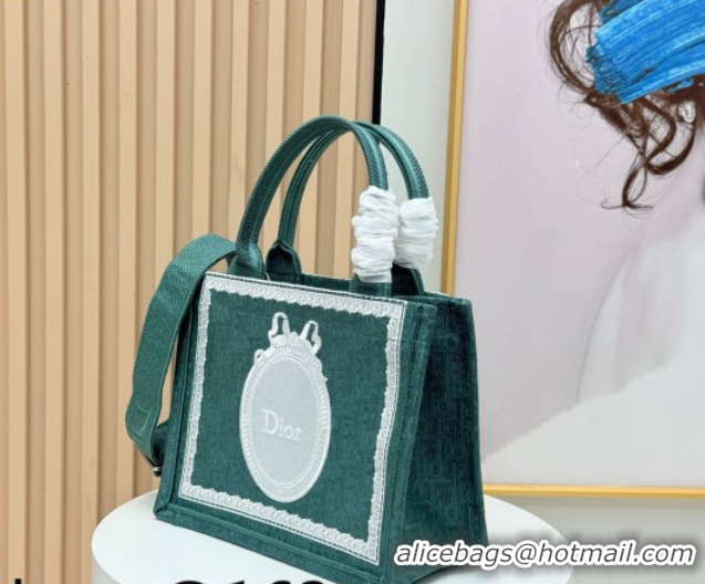 1:1 aaaaa Dior Small Book Tote Bag in Green Oblique Embroidery with White Lace and Dior Médaillon 0127063 2026