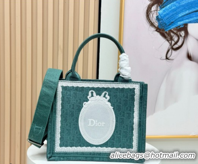 1:1 aaaaa Dior Small Book Tote Bag in Green Oblique Embroidery with White Lace and Dior Médaillon 0127063 2026