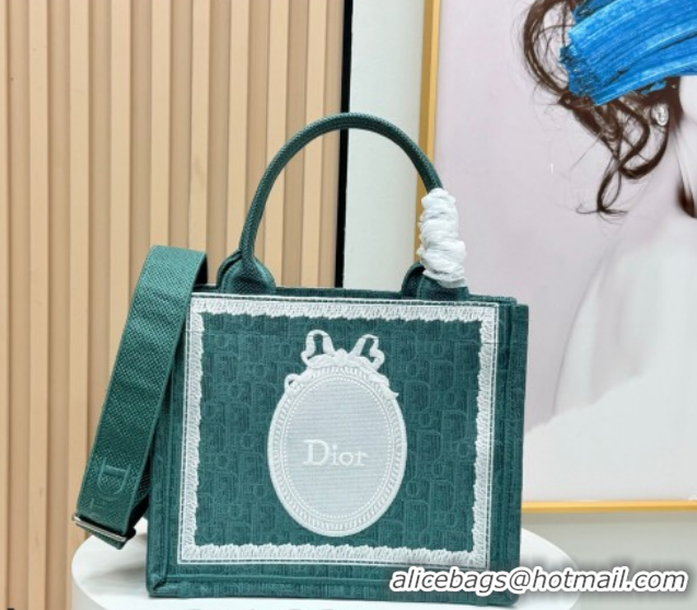 1:1 aaaaa Dior Small Book Tote Bag in Green Oblique Embroidery with White Lace and Dior Médaillon 0127063 2026