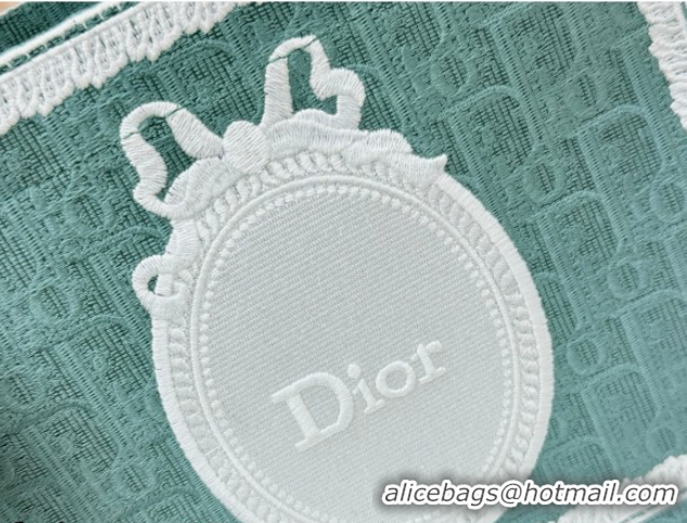 1:1 aaaaa Dior Small Book Tote Bag in Green Oblique Embroidery with White Lace and Dior Médaillon 0127063 2026