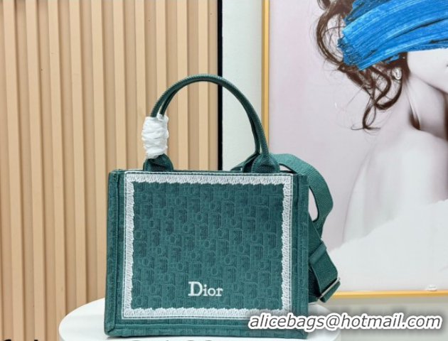 1:1 aaaaa Dior Small Book Tote Bag in Green Oblique Embroidery with White Lace and Dior Médaillon 0127063 2026