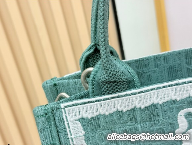 1:1 aaaaa Dior Small Book Tote Bag in Green Oblique Embroidery with White Lace and Dior Médaillon 0127063 2026