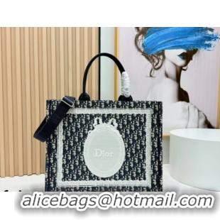 1:1 Dior Large Book Tote Bag in Blue Oblique Embroidery with White Lace and Dior Médaillon 0127064 2026